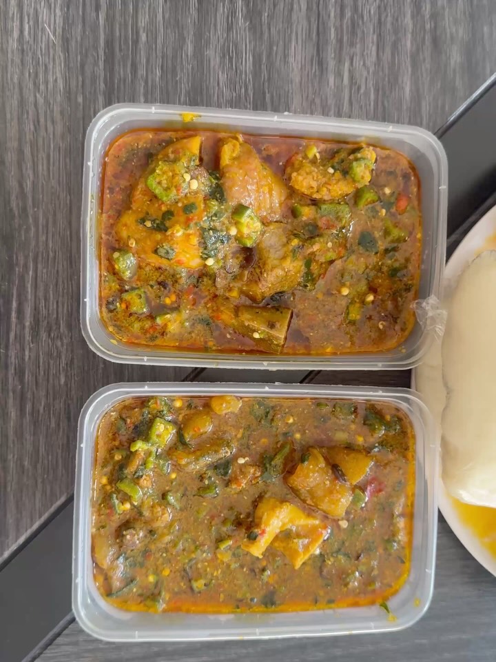 Okro soup bowl with chicken or beef