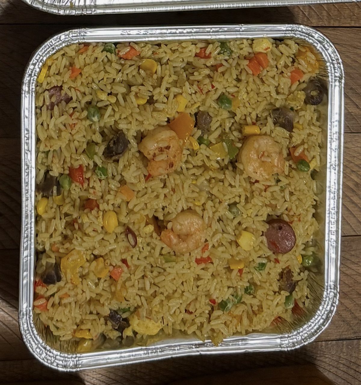 Special Fried Rice with gizzard, liver, shrimp, egg, bell peppers, and 10 pcs of Grilled Chicken or Turkey, Medium Tray, photo 3