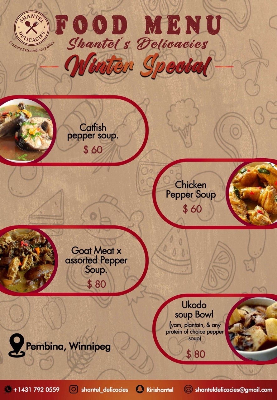 Shantel's Delicacies winter special menu with pepper soups and Ukodo